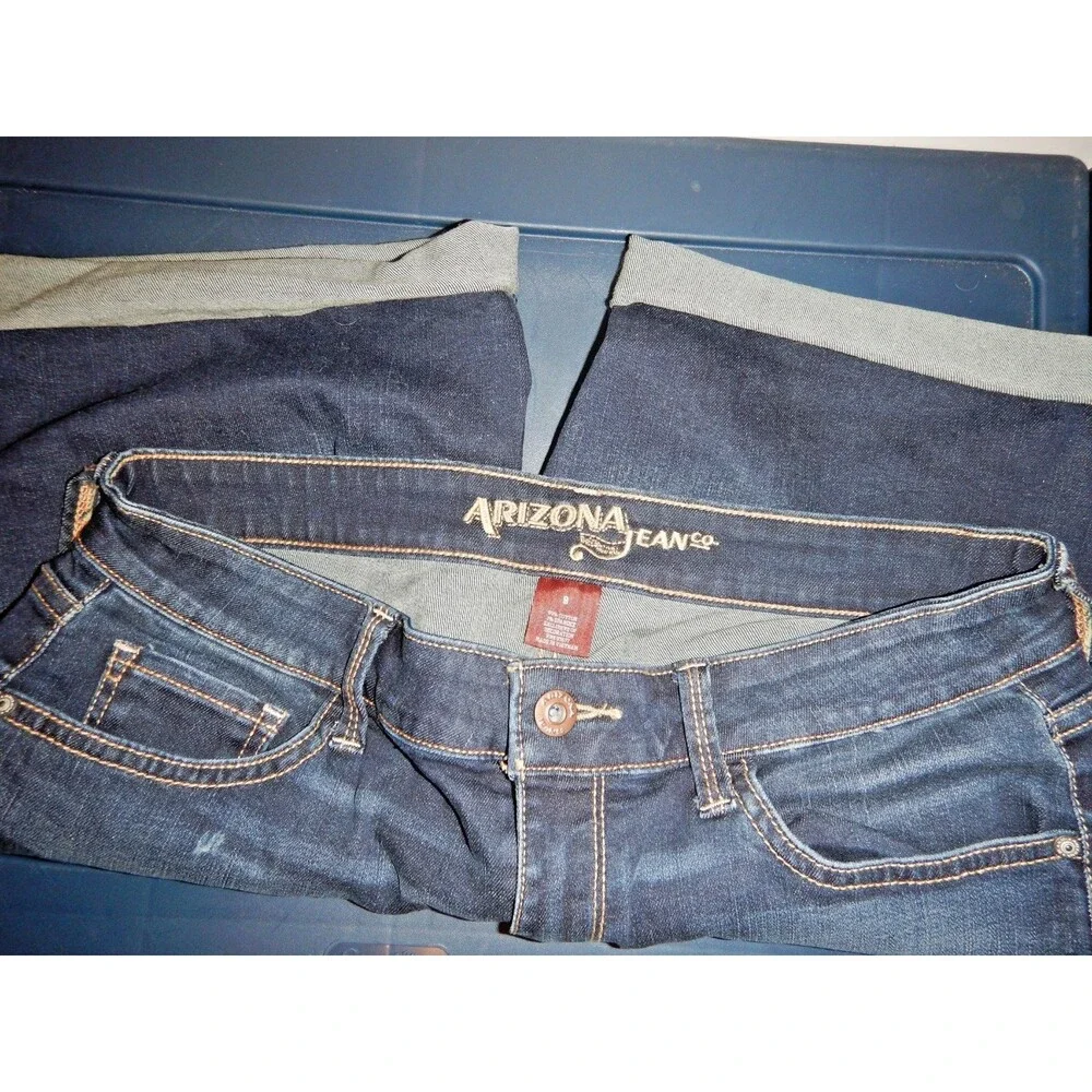 Arizona Jean Co Womens Juniors 9 Denim Bermuda Shorts Dark Wash Cuffed Stretch